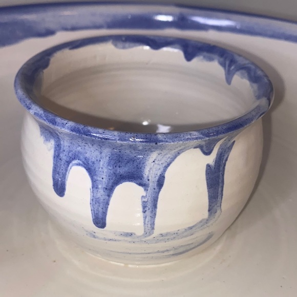 Vintage 1990 Ceramic Pottery White/Blue Glazed Drip Design Chip/Dip Large Bowl - Picture 5 of 12